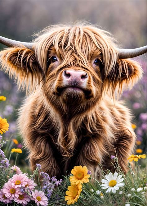 'cute baby highland cow' Poster, picture, metal print, paint by Zeeshan ...