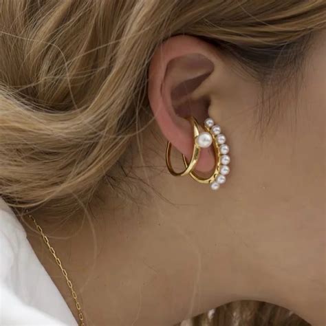 pcsset korean gold stud earrings  women fashion pearl earrings set