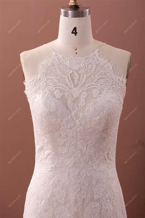 Vintage Halter Neck Corded Lace Mermaid Wedding Dress – BrydealoFactory