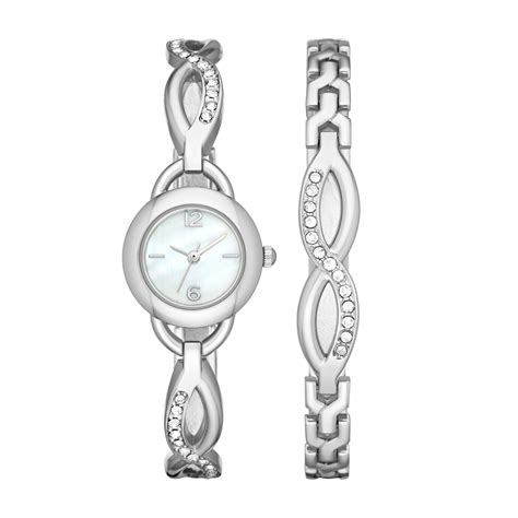 Women's Silver Bracelet Watch Set