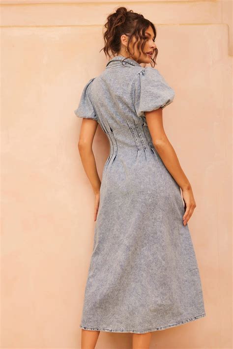 Amber Denim Midi Dress - Washed Blue