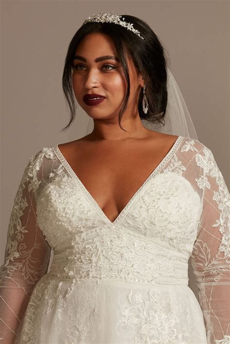 Lace Long Sleeve Open Back Plus Size Wedding Dress 8CWG893 - Onedaybride