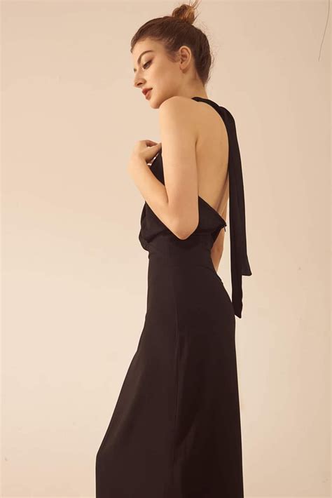 Open Back Halter Neck Dress With Sleeveless - Wedding Guest Midi Dress