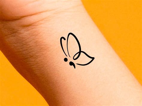 simple semicolon butterfly tattoo outline elegant ink design guide