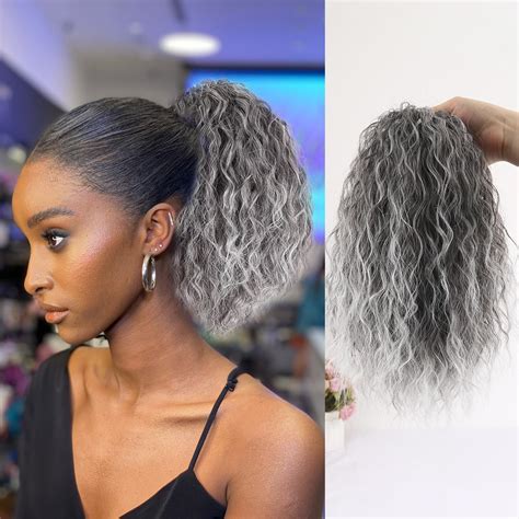 Amazon.com : Short Gray Drawstring Ponytail Loose Curly Grey Extensions