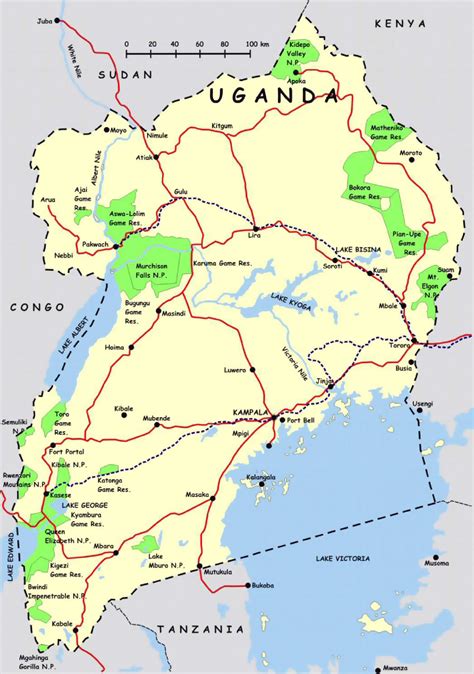 Detailed map of Uganda with highways and national parks | Uganda ...