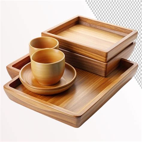 wooden tray set  transparent background premium ai generated psd