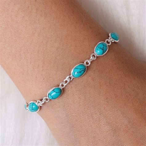 natural turquoise bracelet  sterling silver bracelet gemstone