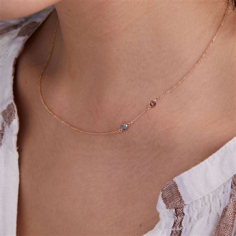 Petite 2 Birthstone Necklace in 14k Gold
