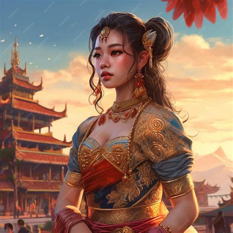 Premium AI Image | anime young beautiful laotian girl wearing