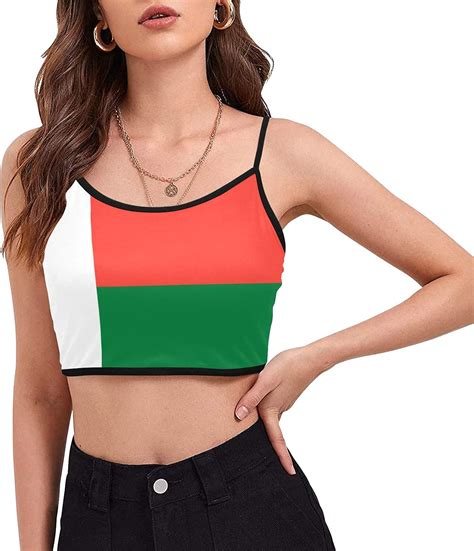 Madagascar Flag Women's Padded Spaghetti Strap Crop Top at Amazon Women