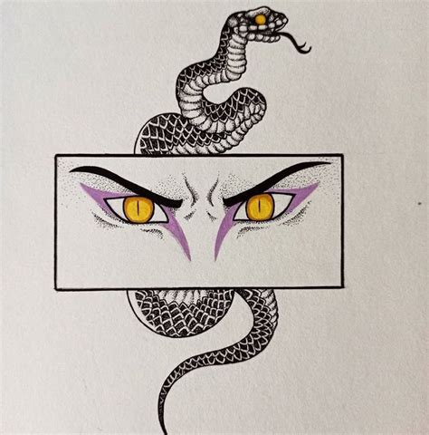 a drawing of an evil looking snake with yellow eyes on it's face and head