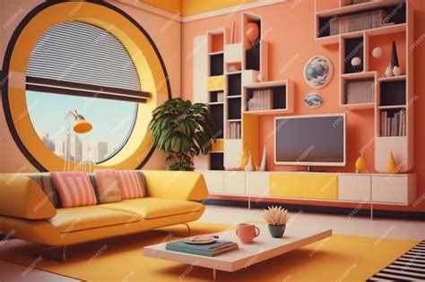 Premium AI Image | Postmodern 90's living room colorful interior design ...