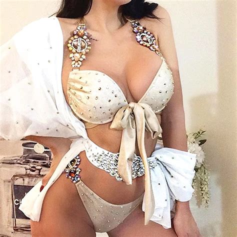2021 Vrouwen Sexy Kaki Halter Crystal Diamond Bikini Vrouwelijke Badpak