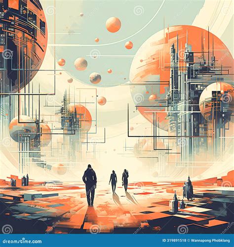 Futuristic Concept Art Depicting a High-Tech World Stock Illustration