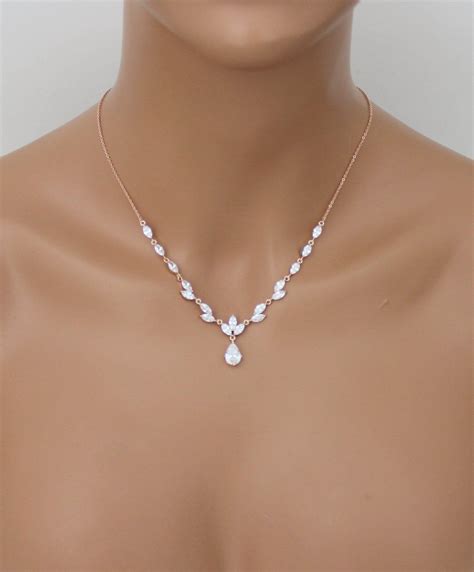 Rose Gold Necklace Set Bridal Jewelry Set Bridesmaid Jewelry Rose Gold