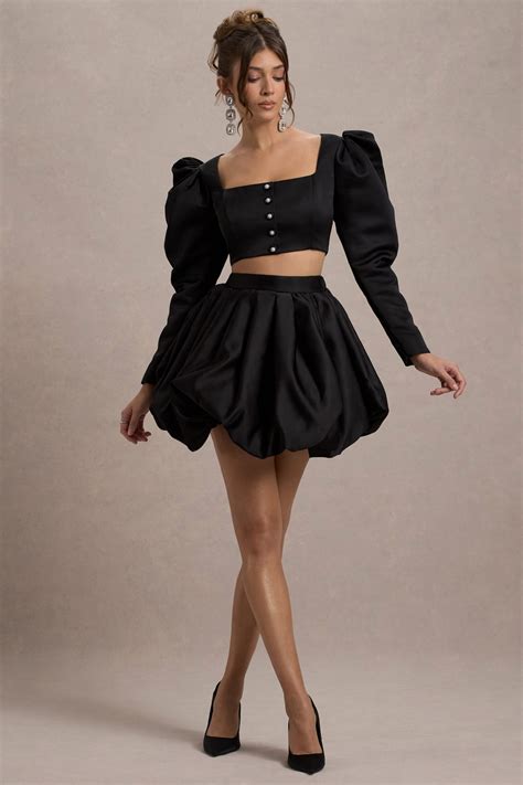 Tosca Black Satin Bubble Mini Skirt – Club L London - UK