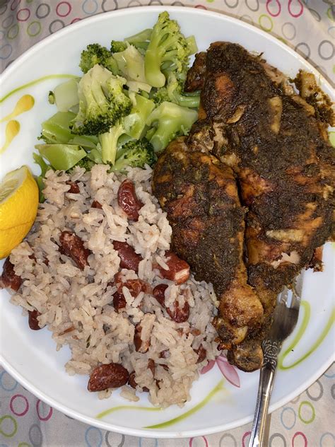 Jamaican Jerk Chicken 🇯🇲 with Rice and Peas Broccoli