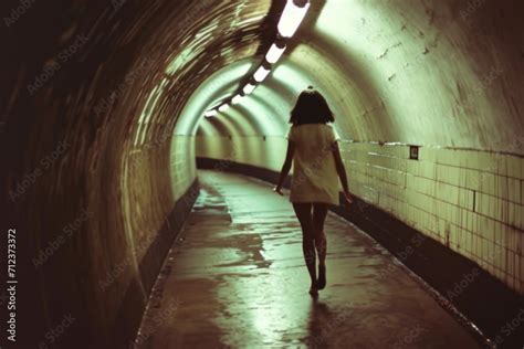 Woman walking in a tunnel, motion blur. Blurred background. AI ...