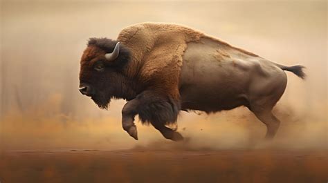 Premium Photo | A bison running in the desert