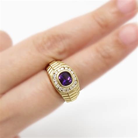 NYJEWEL 14k Yellow Gold Amethyst & Diamond Ring - Gem