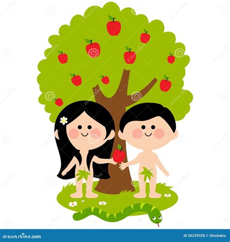 Biblical Story Scene with Adam and Eve Under an Apple Tree in the