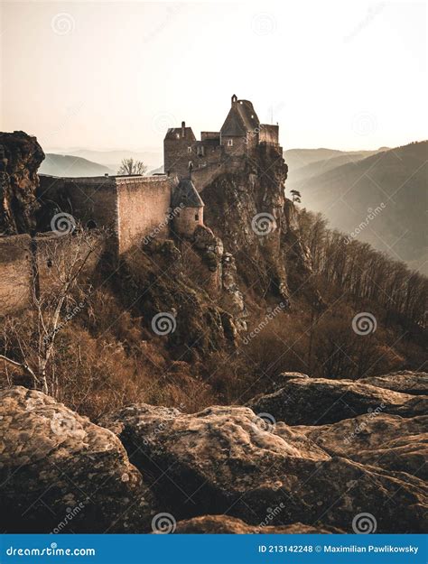 Aggstein Castle Ruin and Danube River at Sunset in Wachau, Austria