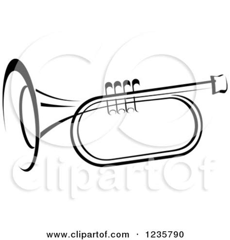 Clipart of a Black and White Trumpet - Royalty Free Vector Illustration by Vector Tradition SM ...