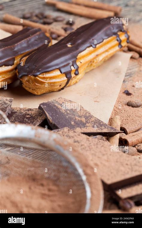 chocolate covered custard eclair  creamy chocolate cream custard