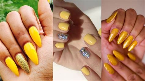 Unha Amarela Com Glitter - 5 tendências de unha decorada amarela para usar no Ano Novo