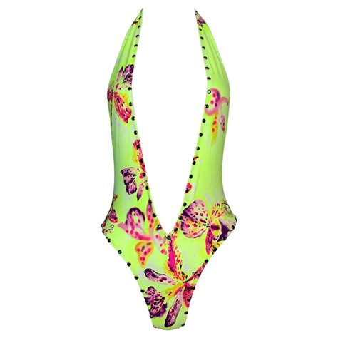 S/S 2000 Gianni Versace Runway Famous Tropical Palm Print Monokini