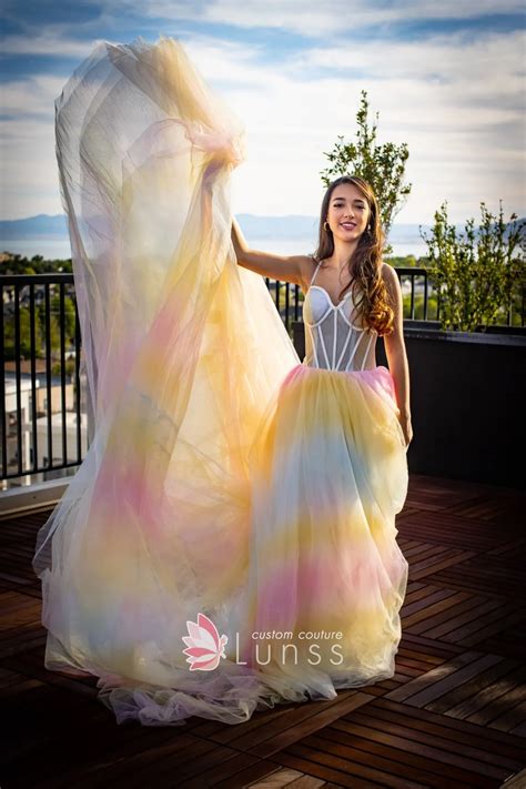 Fantasy Ombre Tulle Corset Bodice Rainbow Pageant Gown - Lunss