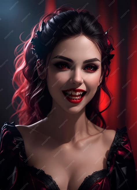 Premium Photo | Photo of a beautiful vampire girl showing the fangs