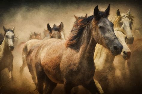 Обои рисунок, кони, табун, скачки, животные - бесплатные картинки на ...