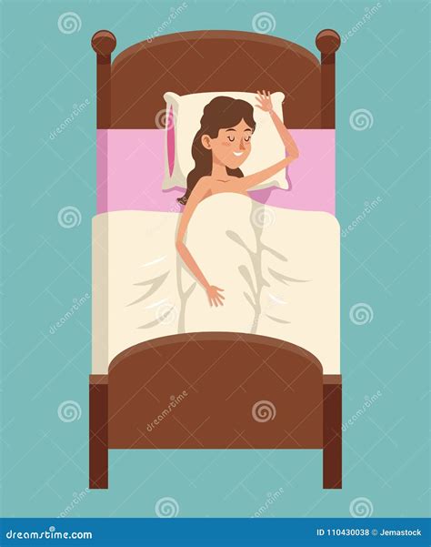Cartoon Woman Shirtless Smile Sleeping In Bed Vector Illustration ...