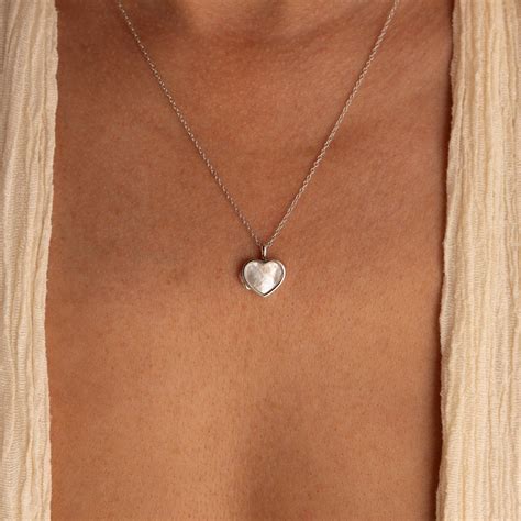 Mother of Pearl Heart Locket Necklace | Heart locket, Silver locket