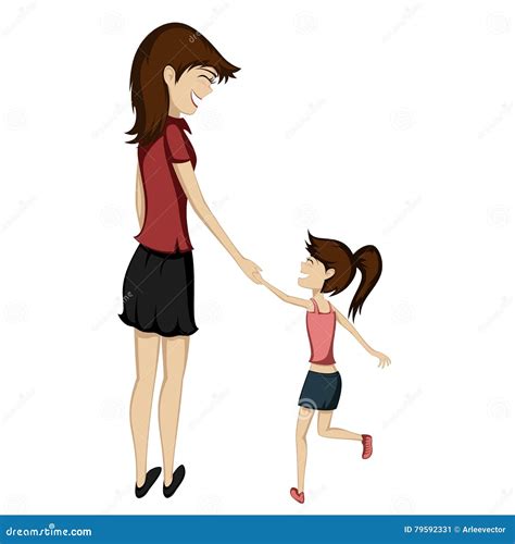 Mom and Daughter - Brunette Mom and Daughter are Holding Hands a Stock