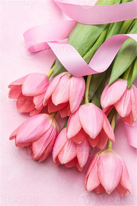 Bouquet of pink tulips on pink background. 21045411 Stock Photo at Vecteezy