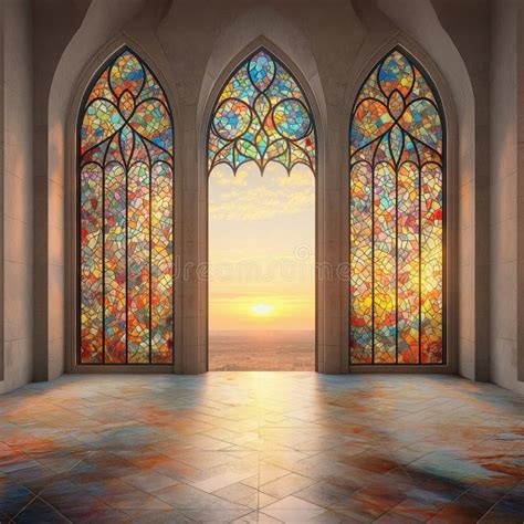 Spacious Room with Stunning Stained Glass Windows Offers Panoramic View ...