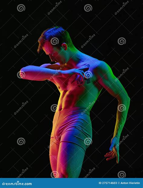 One Young Attractive Man, Dancer Wearing Nude Clothes Dancing with