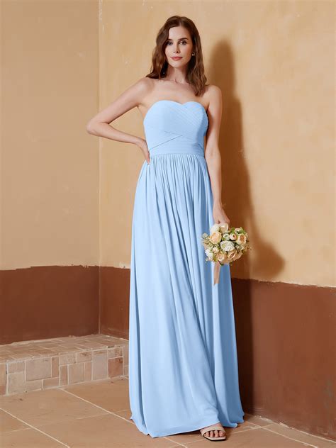 Chiffon Long Strapless Dress for Bridesmaids Sky Blue Plus Size – BABARONI