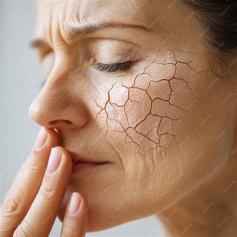 Closeup of Womans Face with Dry damaged Cracked Skin Skincare Repair