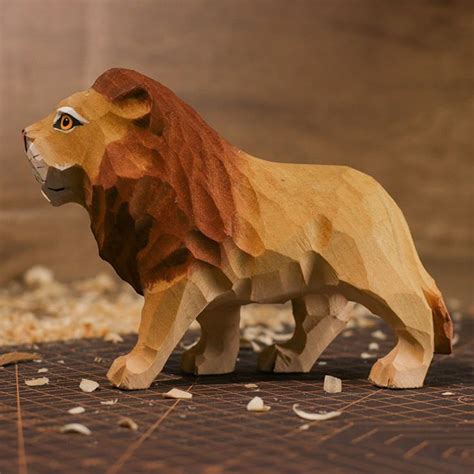 Handmade Wooden Lion Wooden Animal Ornaments Handmade Carving Gifts ...