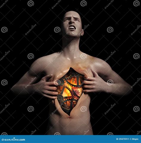 Mechanism Inside a Ripped Open Chest Stock Image - Image of immortal