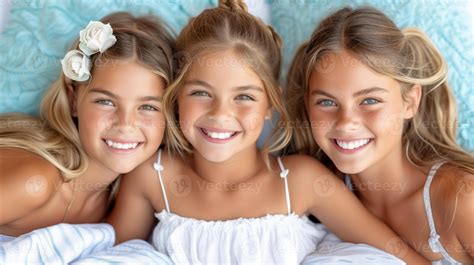 AI generated Three Young Girls Laying Together in Bed 38264503 Stock