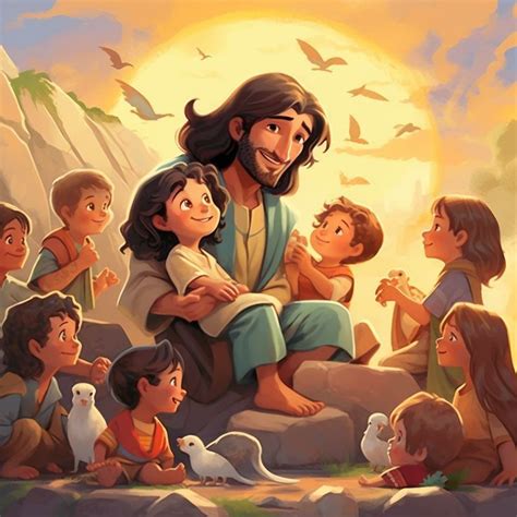 jesus  surrounded  children  birds