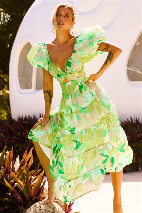 One Clover Midi Dress - Green | Sage and Paije AU