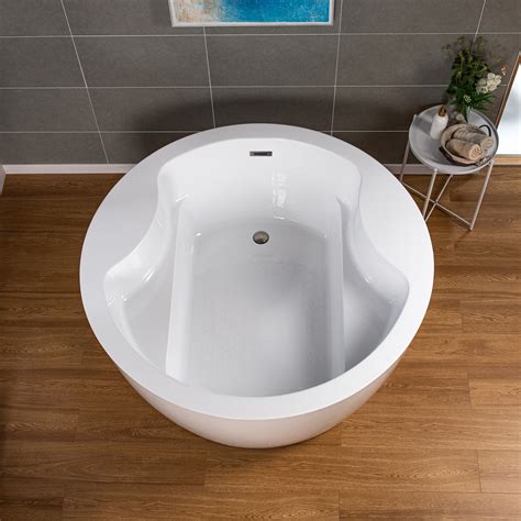 ᐅ【WOODBRIDGE 59" Acrylic Freestanding Round Double Soaking Tub with Pre