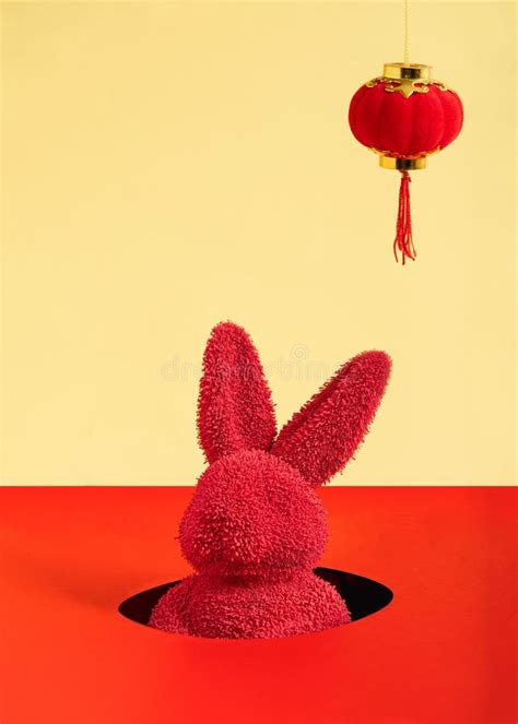 Rabbit and Decoration on Yellow Background for Chinese New Year. Stock ...