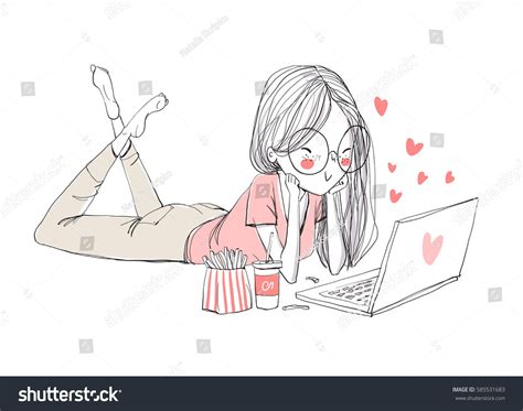 Girl Laptop Stock Vector (Royalty Free) 585531683 | Shutterstock ...